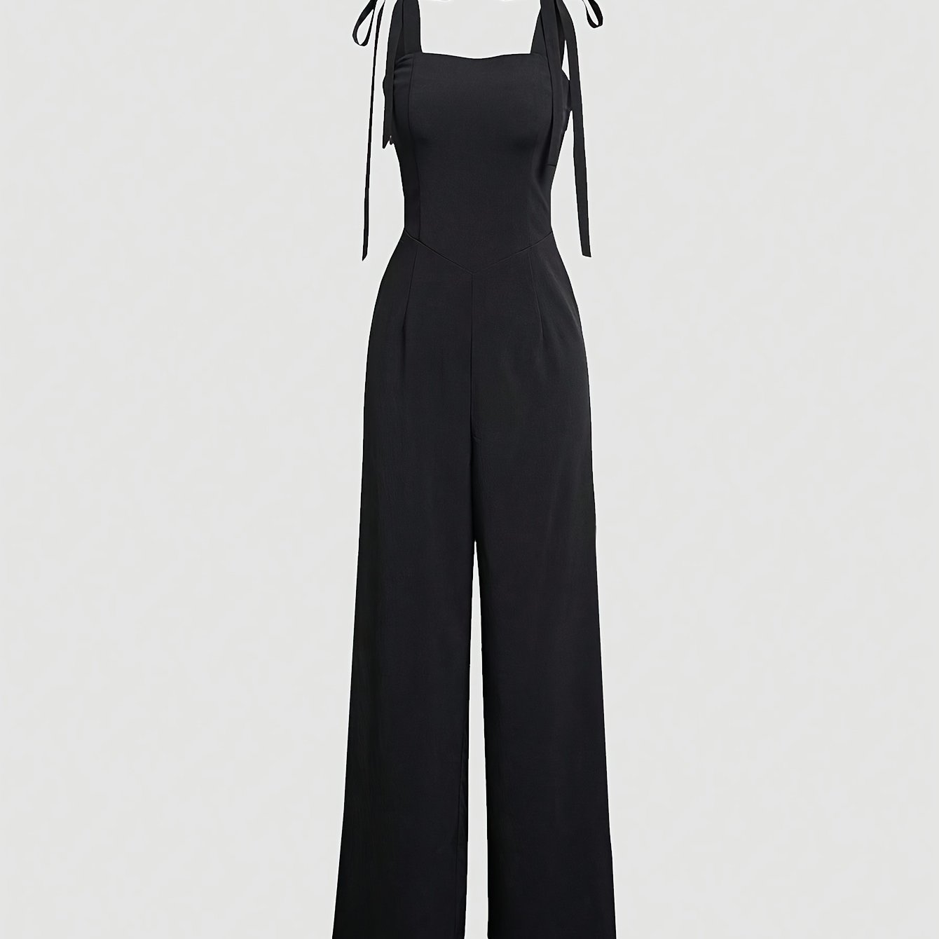 Elegant women's jumpsuit made of 100% polyester with a lace-up waist, suitable for all seasons, featuring a strappy back and woven fabric. Weighs 120g/m², ideal for adults.