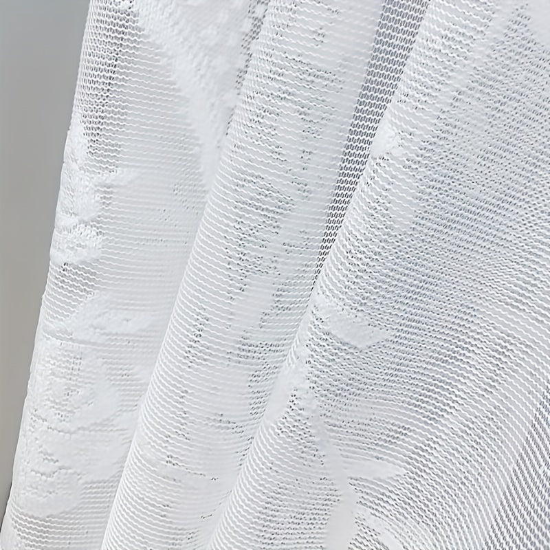 Add a touch of elegance with this American country style sheer curtain, featuring a floral lace half-curtain design with rod pocket. Made of semi-transparent polyester, this curtain is perfect for both kitchen and living room. Machine washable for easy