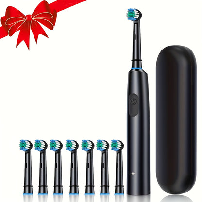 1 Round Rotating Electric Toothbrush with 8 Brush Heads, Travel Case, UCB-C Charging, 5 Modes, Super Fast Cleaning Mode - Perfect for Home and Travel, Ideal Gift