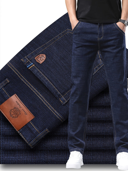 Men's comfortable blue stretch cotton business casual jeans.