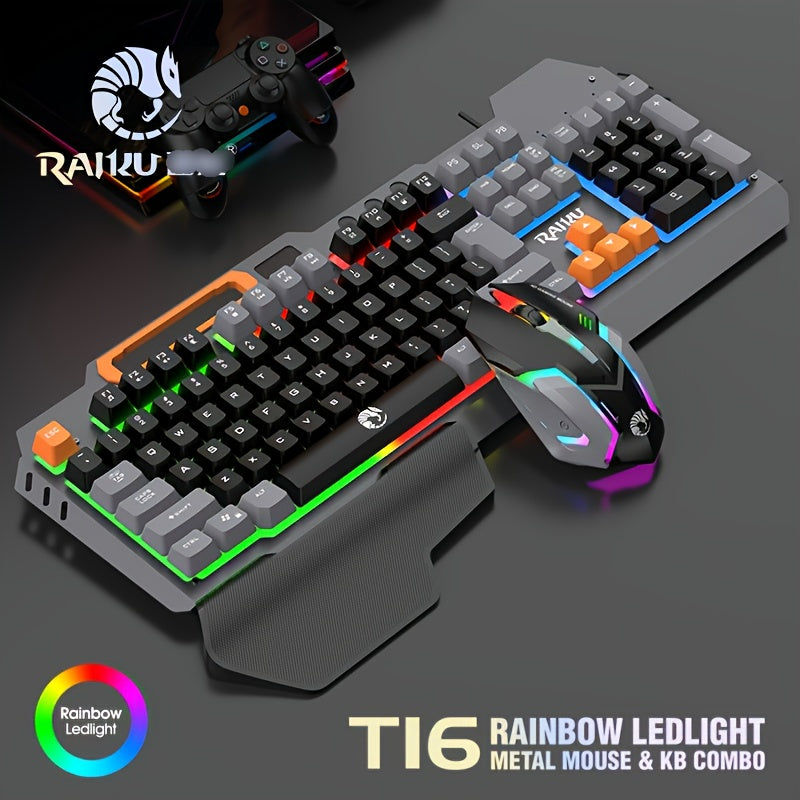 Three colors block wired gaming keyboard and mouse set with optical backlit keyboard for gaming, office, and laptop use.