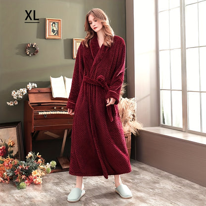 Thick, cozy couple's bathrobe with long sleeves for autumn and winter comfort.