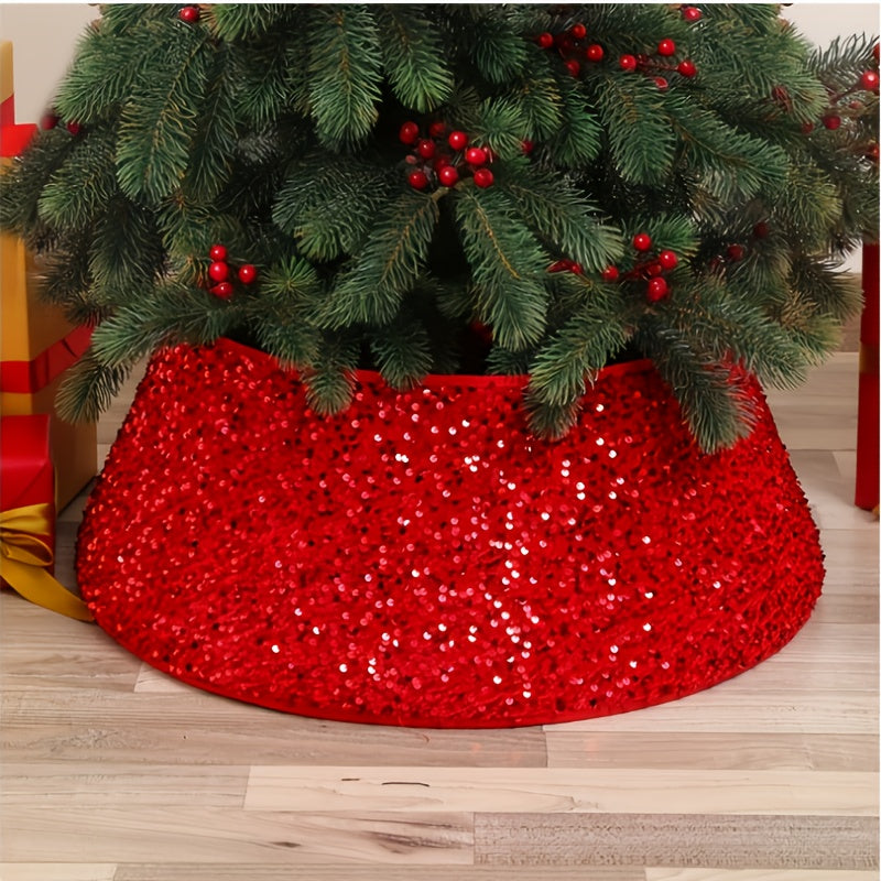 Christmas tree skirt with creative printed sequins, perfect for festive scene decorations in homes, offices, and themed parties.