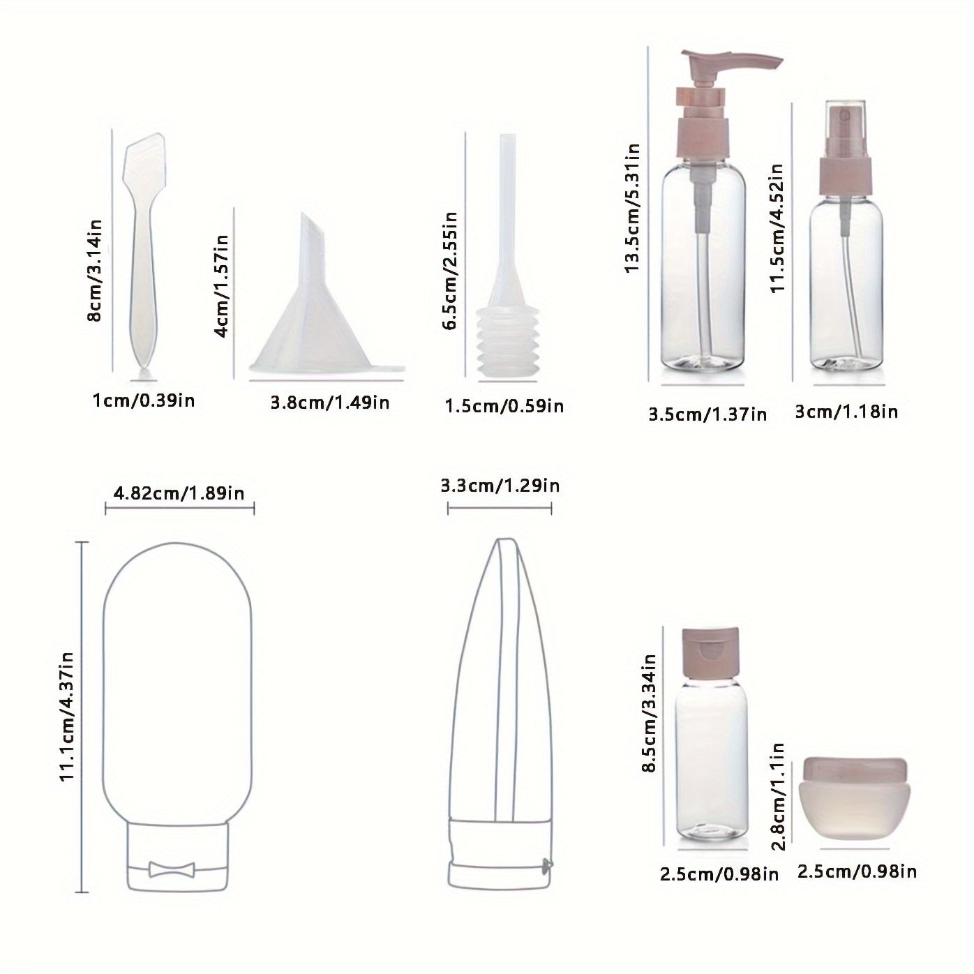 11-piece set of refillable travel bottles for toiletries and liquids, ideal for shampoo, conditioner, lotion, soap, and body wash.