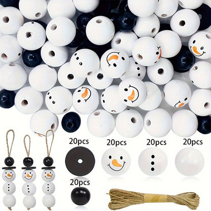 Christmas Snowman Wooden Bead Set includes 50, 100, or 150 pieces, great for DIY crafts and jewelry making. Comes with string for creating bracelets and necklaces. Ideal for creating unique accessories.