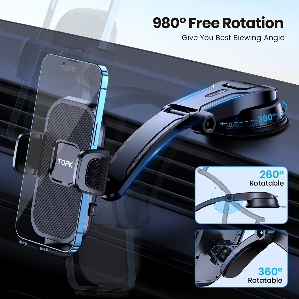 TopK D38-C Car Phone Holder Mount, Upgraded Adjustable Cell Phone Holder for Car Dashboard Compatible with All Phones