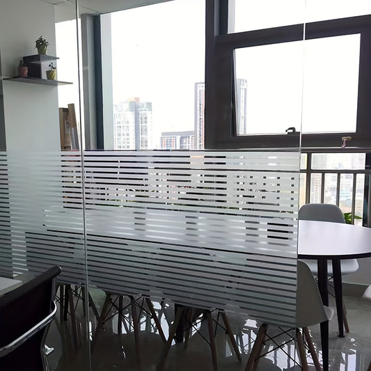 Create a stylish look in your living room, bedroom, office, or home with 1roll of Stripe Glass Window Film. This glueless vinyl film is easy to remove and attach with static electrostatic properties, providing UV protection and a trendy stripe pattern