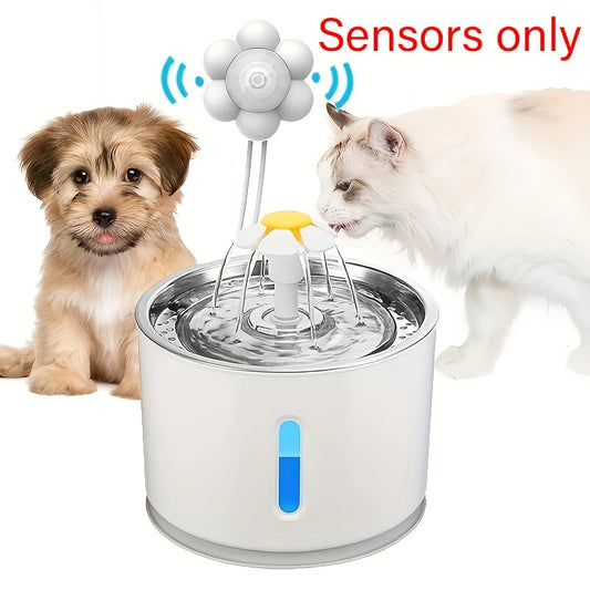 Petlibro Automatic Pet Water Fountain is USB powered, operates quietly, made of plastic, suitable for cats & dogs, ≤36V Operating Voltage, no battery required.