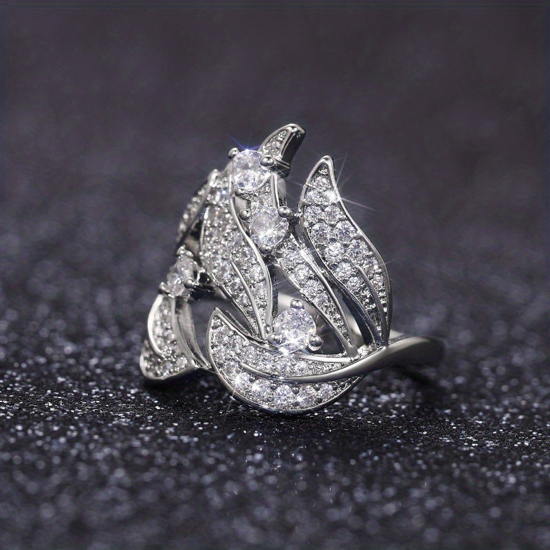 Casual Accessories - Women's 925 Silver Plated Micro Pave Zirconia Flower Leaf Rings Designed for Personality Fashion