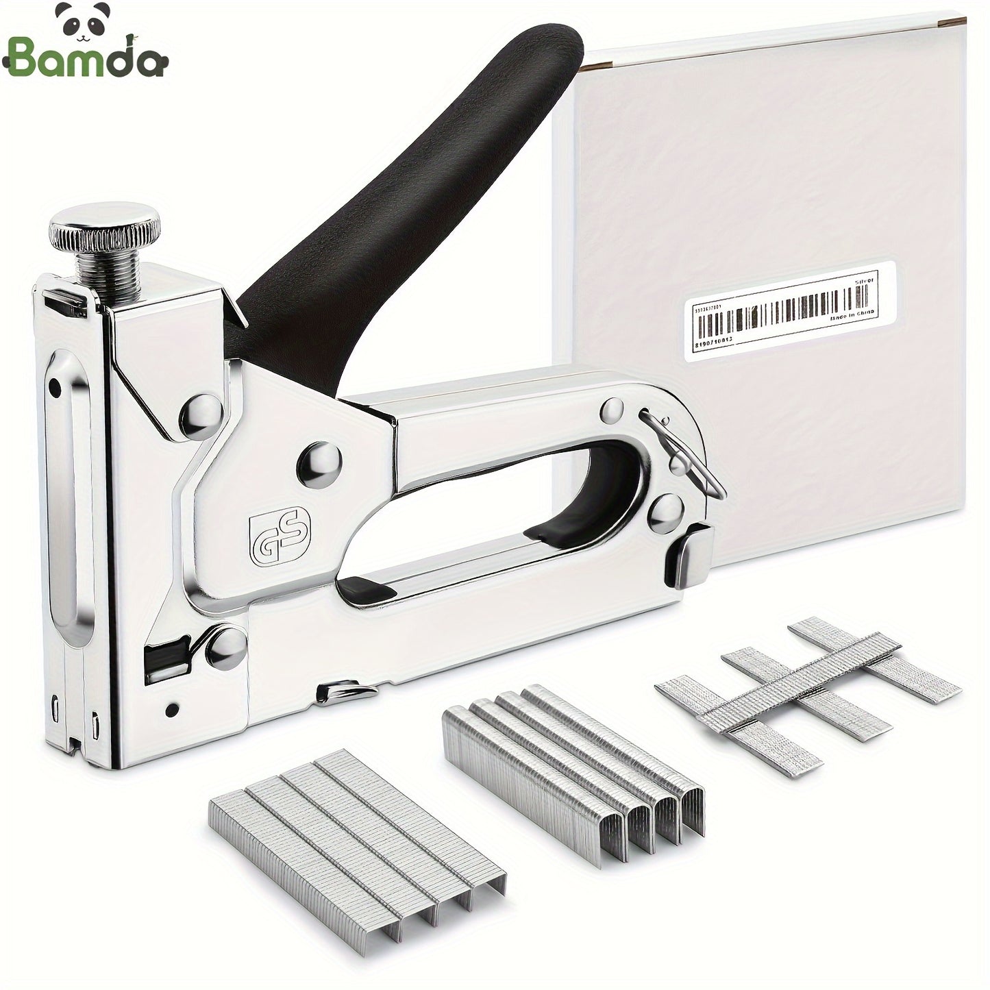 1pc, Bamda's Heavy Duty Staple Gun Kit with 300 Staples for Upholstery, Decoration, Carpentry, Furniture, Doors, and Windows.