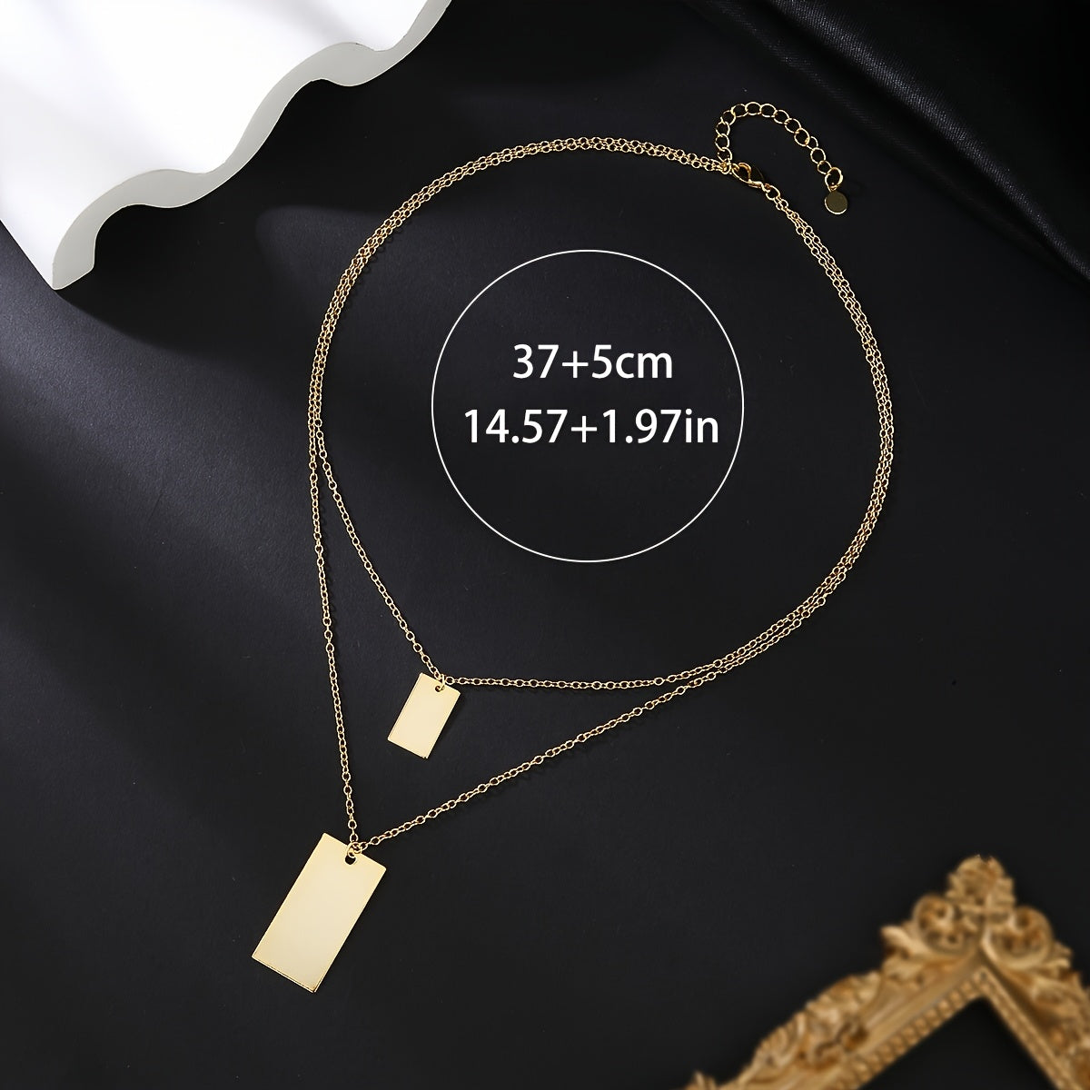 Stylish Double-Layer Chain Necklace with Smooth Rectangular Pendant, Gothic/Hip-Hop Style, 18K Gold-Plated Copper, Suitable for Daily Wear and Music Festivals, Long Pendant, Fashionable Accessory