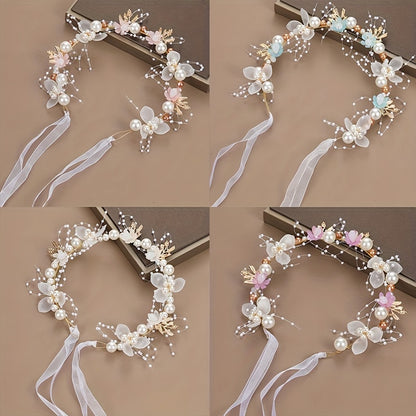 Elegant white plastic headband with floral design for girls, perfect for performances and vacations.