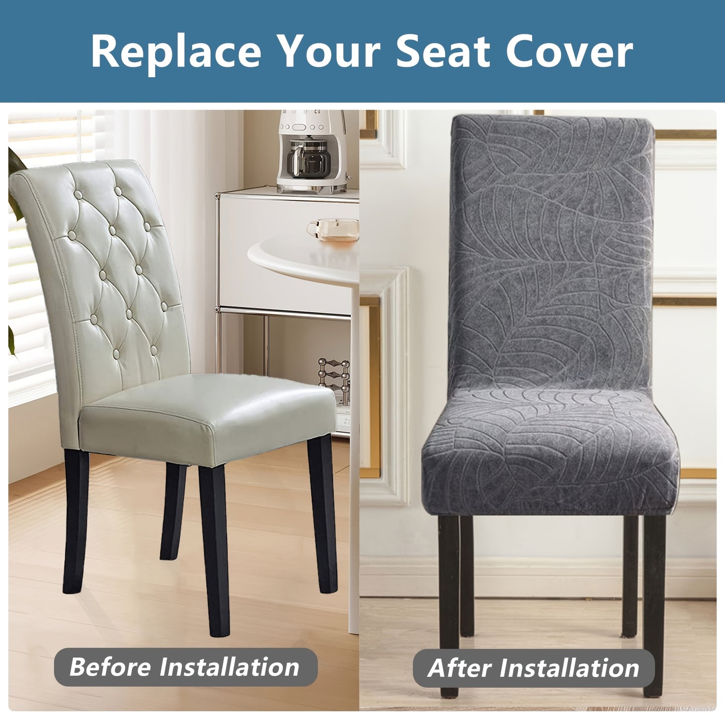 Washable chair covers are available in sets of 2, 4, or 6. Pet-friendly and detachable, these integrated chair covers are perfect for use in kitchens, hotels, and restaurants.