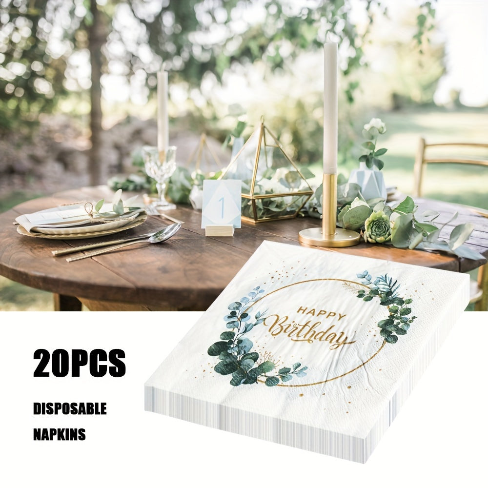 Celebrate in style with this pack of 20 Happy Birthday disposable napkins! Each napkin measures 33.02x33.02 cm and is made with double-layered paper for added durability. Perfect for parties and celebrations.