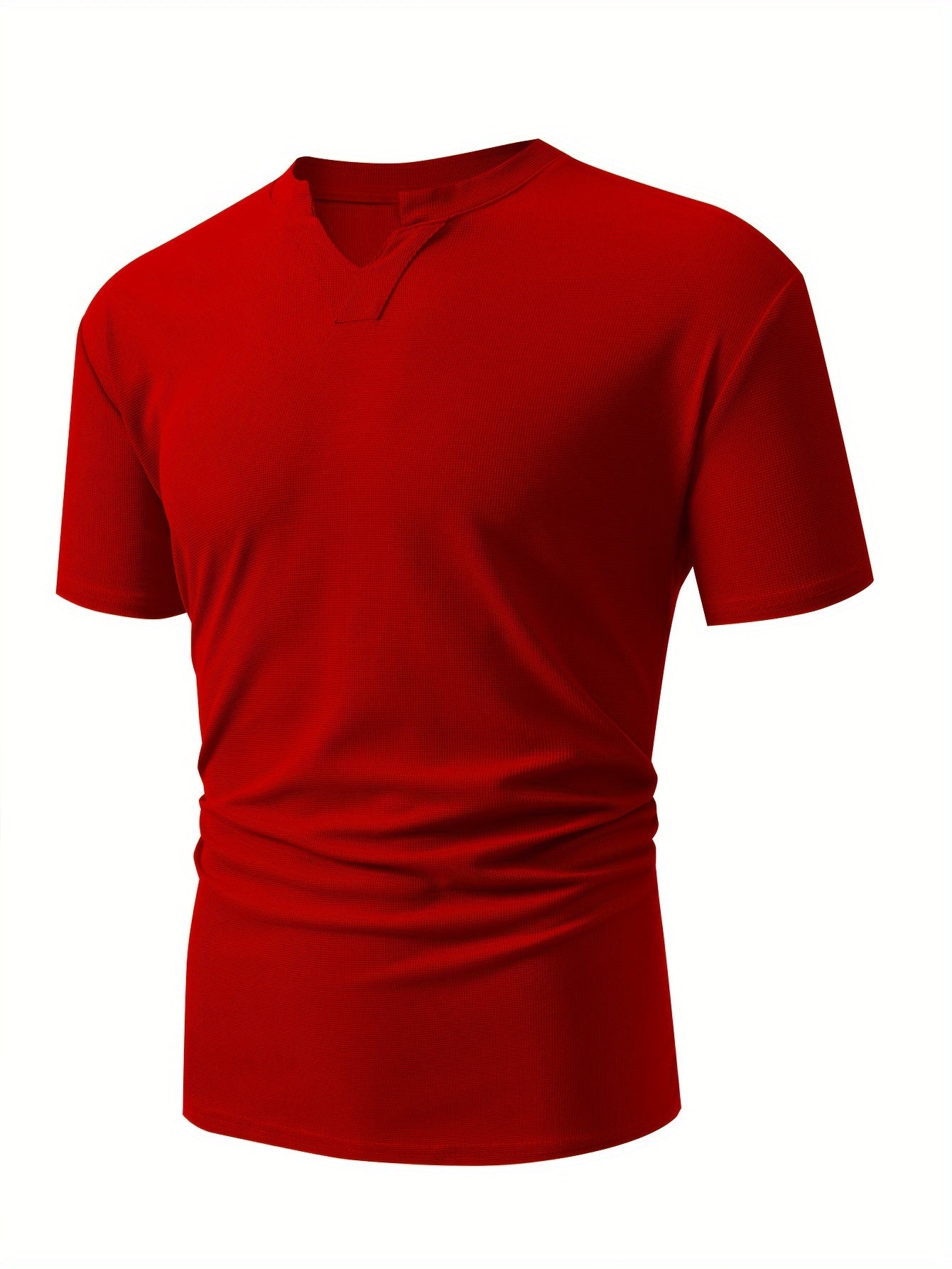 Men's summer outdoors activity top: Waffle knit, crew neck, short sleeve.