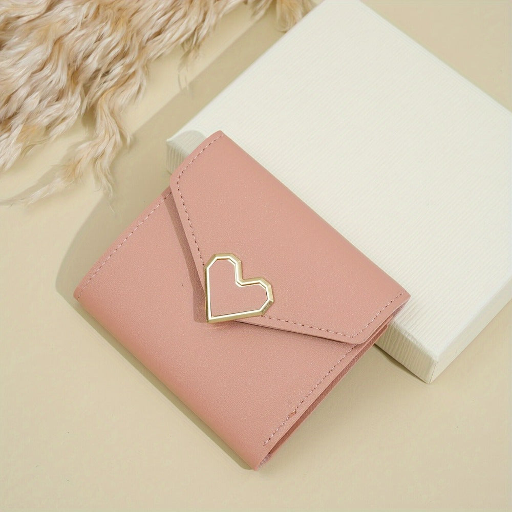 Trendy Korean-style heart-shaped mini wallet with multiple compartments, including coin pouch. Hand-washable.