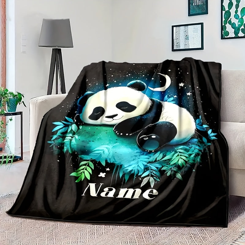 Stay warm and cozy with our personalized Cozy Panda Print Flannel Blanket. This hypoallergenic blanket is machine washable and features a vibrant digital print that is perfect for all seasons. Made from tear-resistant material, this multipurpose knitted