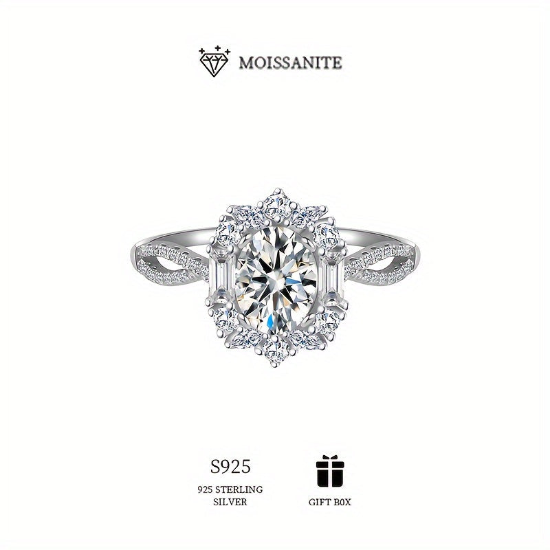 Stylish 2ct Moissanite Engagement Ring - Non-irritating S925 Sterling Silver, Exquisite Bohemian Design featuring Oval Pigeon Egg Cut, Ideal for Wedding & Anniversary, Comes with Certificate & Gift Box.