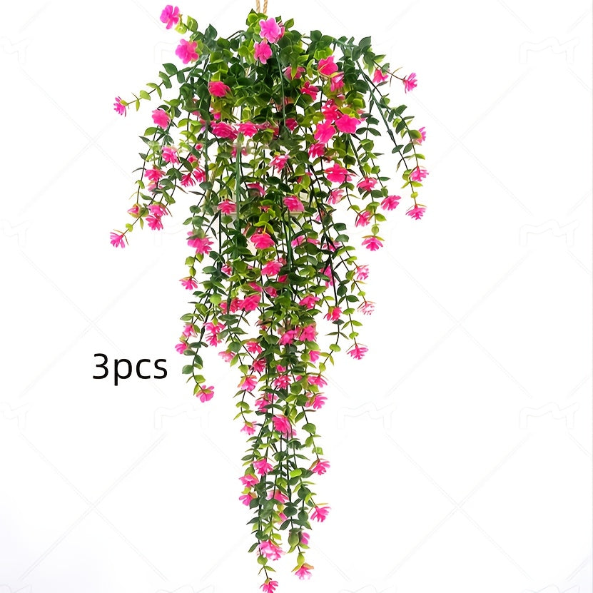 3 artificial camellia hanging plants perfect for home decor, patio, or indoor spaces, without container. Ideal as get well soon gift or Easter decoration.