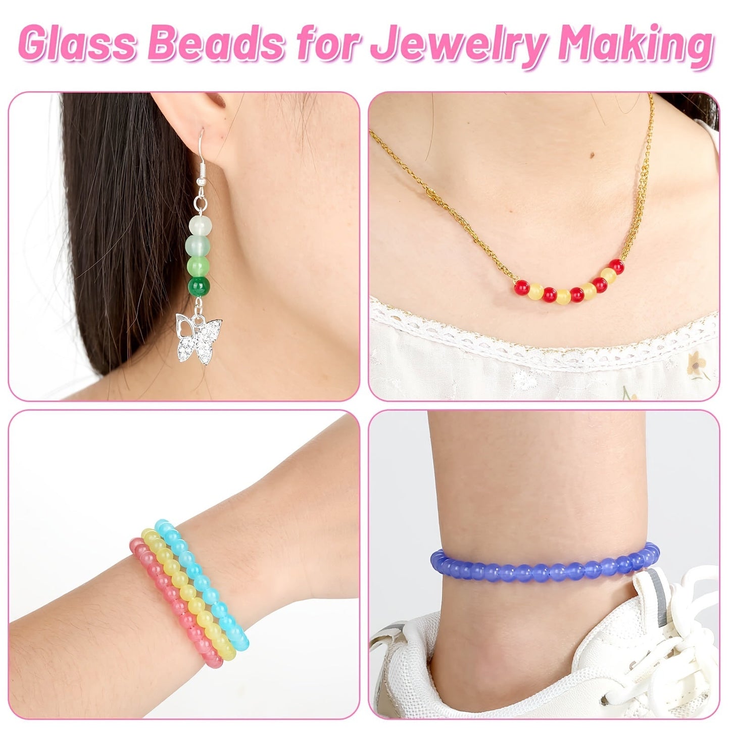 A set of 1400 pieces of 6mm glass beads in 28 different colors, perfect for creating your own jewelry.