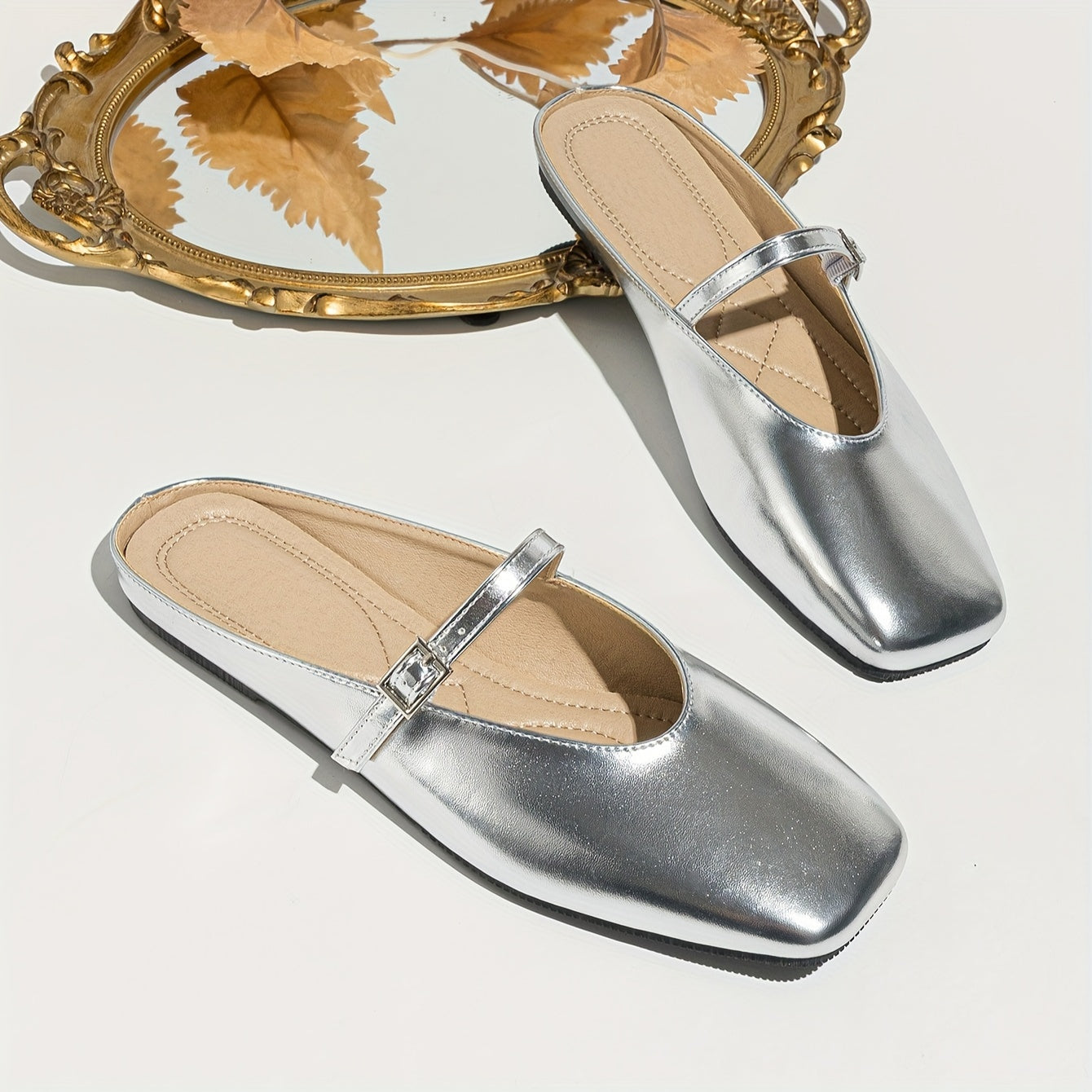 New silvery mule shoes for women, perfect for summer 2024 with soft soles.