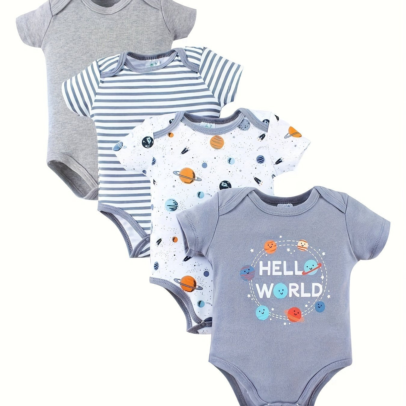 New four-piece set of triangle onesies for men and women, featuring bear cartoon pattern and creative solid color polka dot design. Made of pure cotton for comfort and softness, perfect for