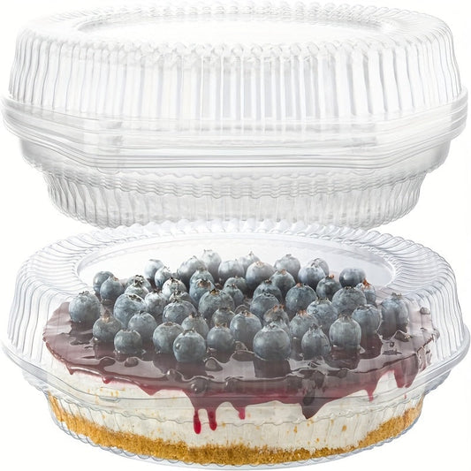 Set of 10, 20.32cm Plastic Pie Containers with Locking Lids - Perfect for transporting and storing pies, pancakes, flan cakes, and more at home, picnics, parties, or on-the-go. Kitchen essential for bakery and takeaway needs.