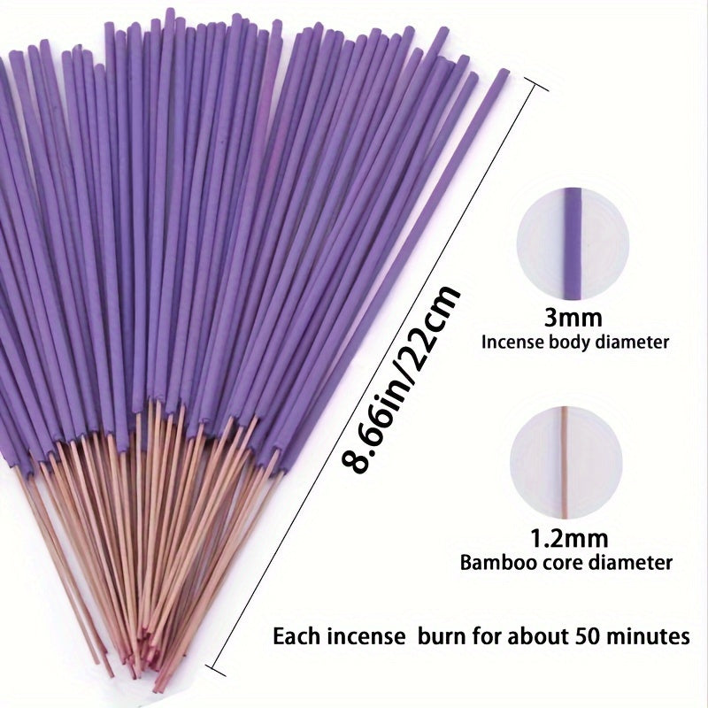 30/110pcs Lavender Bliss Incense Sticks with Dragon Blood Bamboo Fragrance for Meditation, Yoga, and Aromatherapy. Long-lasting scent ideal for home decor and holidays.