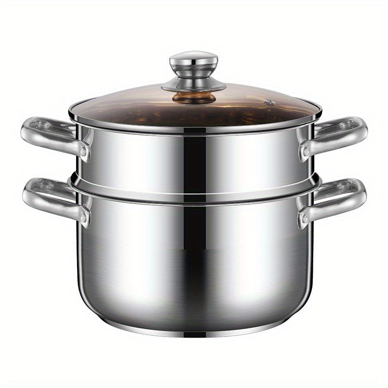 Stainless Steel Steamer Pot with Double Layer Basket, 21.84cm Size for Induction Cooktop and Gas Stove, Versatile Household Soup Pot for Cooking, Deep-Frying, and Hot Pot - Essential Kitchen Tool