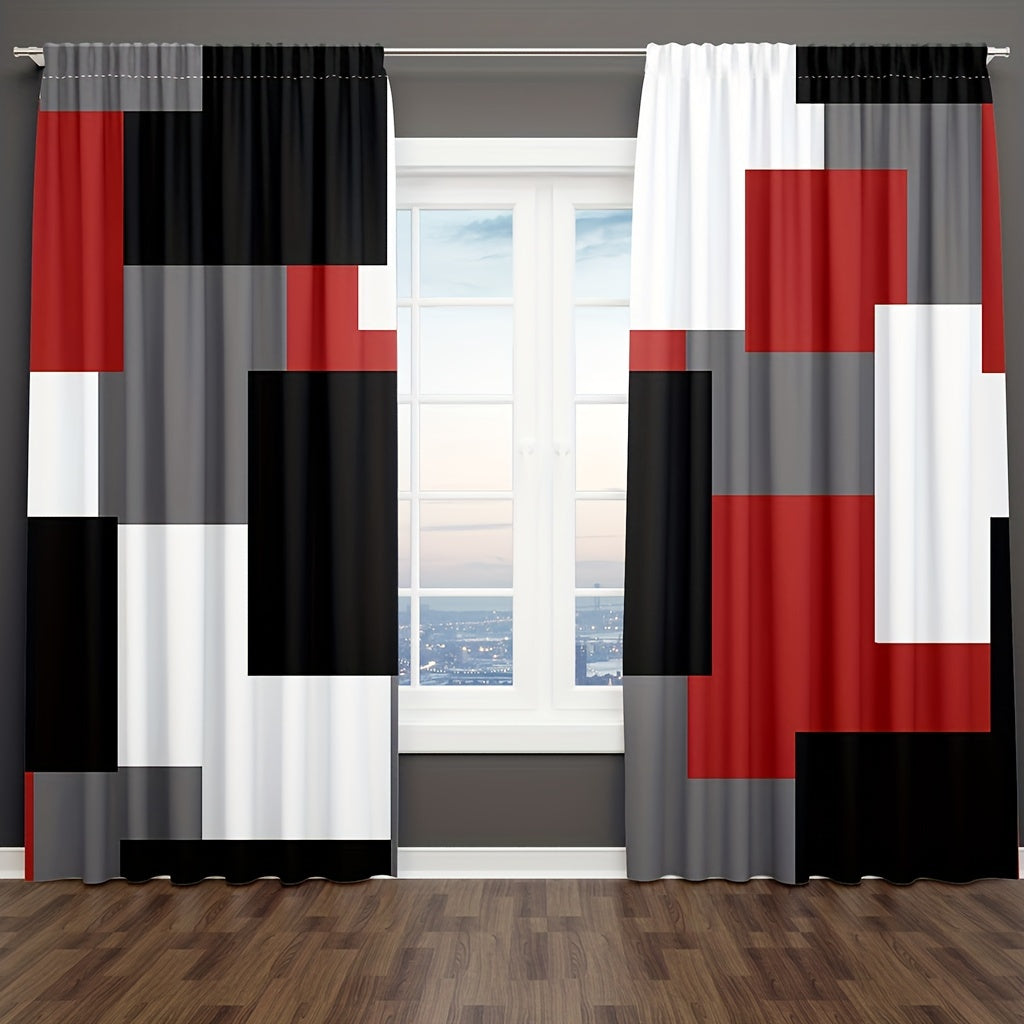 Add a touch of style to your living room or bedroom decor with these 2-panel plaid pattern curtains. Featuring rod pockets for easy installation, these red, white, grey, and black curtains are the perfect window treatment for any room.