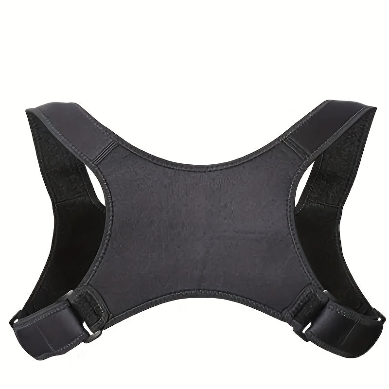 Men's posture corrector with polyester blend fabric, casual style, comfortable shoulder strap, invisible back support, hunchback prevention, hand washable, and slight stretch.