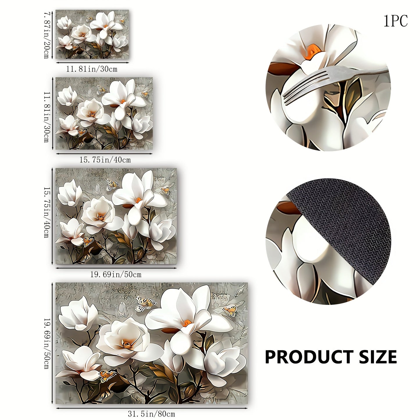 Magnolia Flower Print Polyester Mat - Quick-Dry Absorbent Countertop Protector for Washing Machine, Refrigerator, Kitchen, Coffee Machine, Laundry Room Dust Cover - 1 Piece