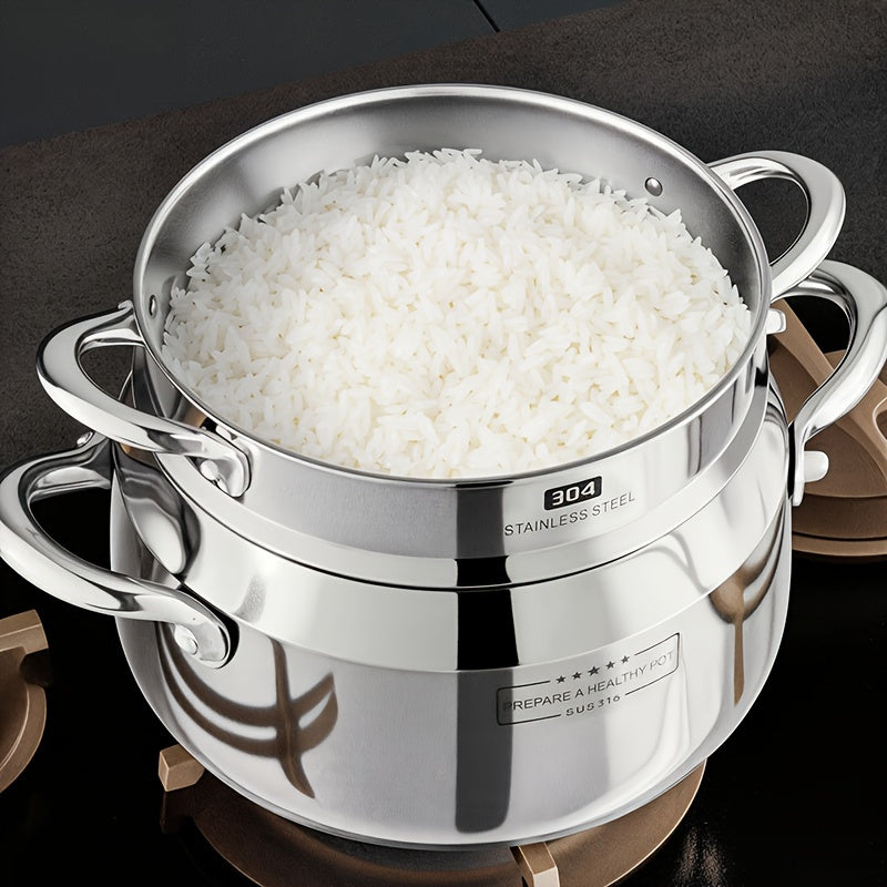 Stainless Steel Three-Layer Soup Pot 316 Induction Cooker Gas Thickened Steaming Pot for Porridge and Soup