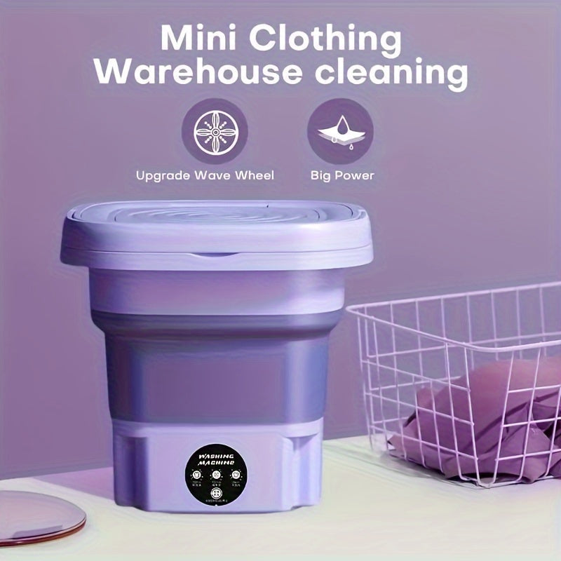 Portable 8L Folding Washing Machine with Touch Control, Ideal for Delicates, Socks & Underwear - Space-Saving, Easy to Store & Use, Great for Travel & Home - Purple & Gray Options Available.