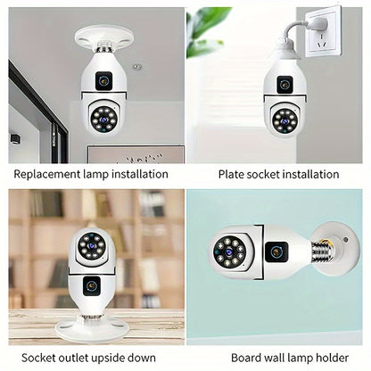 YIIYRY 360° Panoramic Light Bulb Security Camera for Home & Outdoor with HD 1080P WiFi, Smartphone Access, Two-Way Audio, Motion Detection, and Cloud Storage Optional.