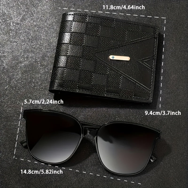 Set of 3 pieces including a men's quartz watch, wallet, and glasses