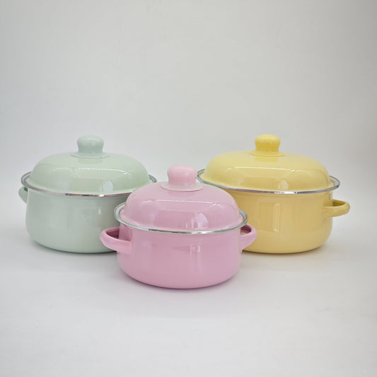 Set of 3 enamel cookware pieces - Includes large capacity pots with lids, vintage style stockpots with handles. Perfect for oil storage and cooking in the kitchen.