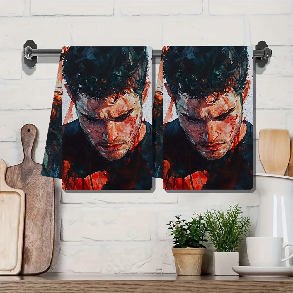 Two ultra-soft kitchen towels featuring the Guts World Tour design. These highly absorbent and machine washable dish hand towels are perfect for contemporary coastal themed decor. Each towel measures 40.64x60.96 cm, making them ideal for holiday