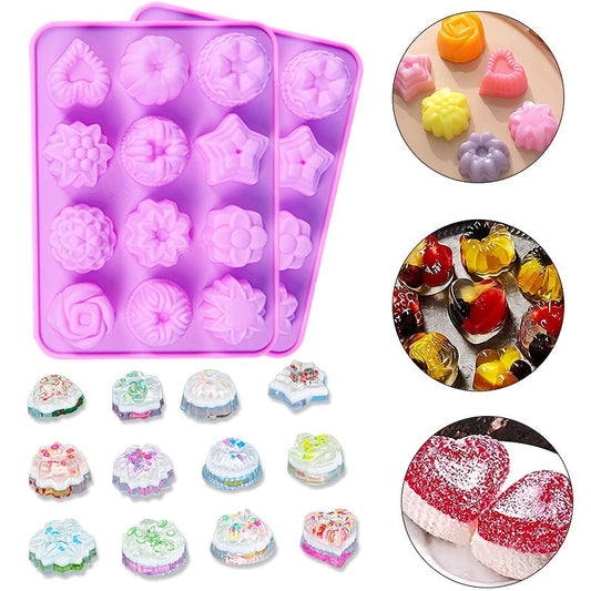 Silicone Baking Mold with 12 Cavities in Rose Pink Color, Ideal for Jelly and Candy Making