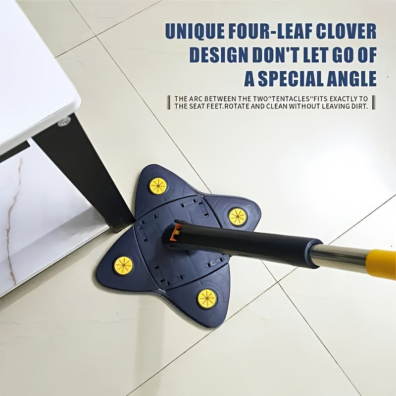 Introducing our innovative Four-leaf Clover Floor Mop, perfect for home cleaning. With an easy-to-assemble handle and a 360-degree rotating head, this mop ensures effective cleaning. Its high absorbency and quick-drying features make it ideal for use in