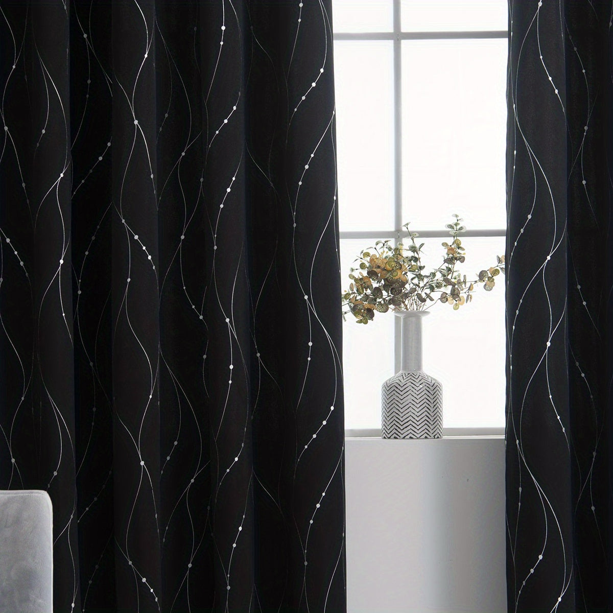 Elegant Silvery Wave Line Pattern Blackout Curtain perfect for any room in your home - living room, bedroom, kitchen, bathroom. Enhance your home decor with this stylish addition.