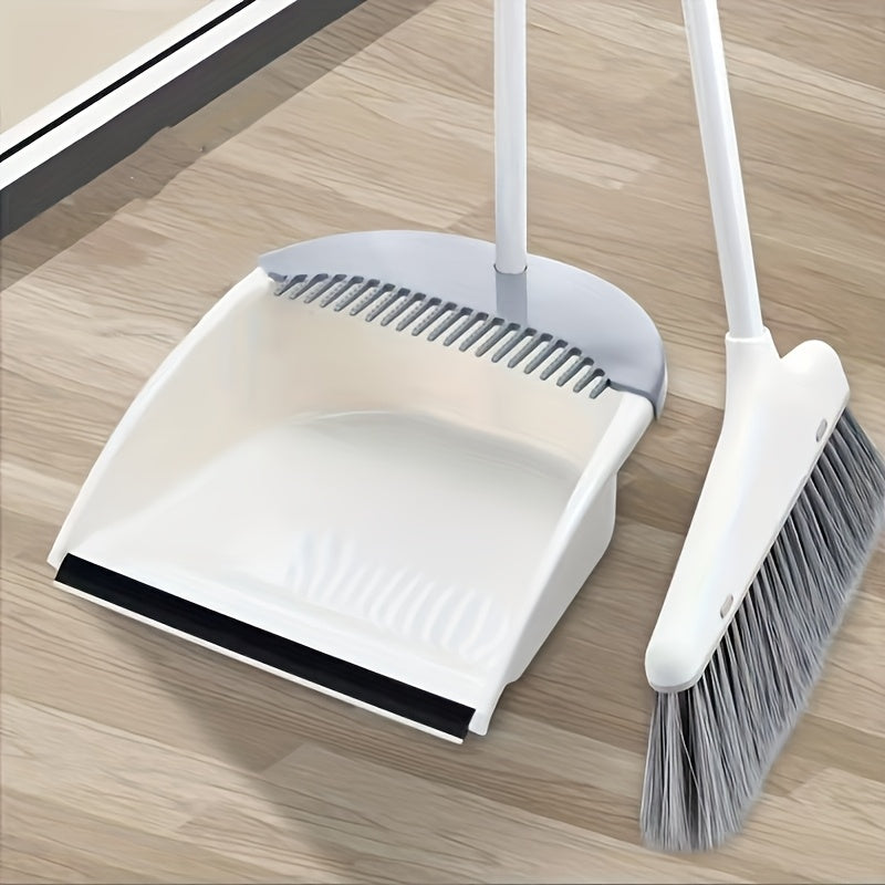 One durable set of household cleaning tools including an 80cm high sweeping broom and a long-handled dustpan. The creative dustpan features comb teeth for easy cleaning. Perfect for use in homes, offices, schools, dormitories, and as back-to-school