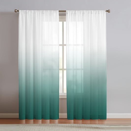 Semi Sheer Gradient Color Curtain with Rod Pocket Design for Living Room Bedroom Kitchen Office Study Decor - Set of 2 Panels