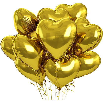 10-pack of heart-shaped aluminum foil balloons, perfect for Valentine's Day, birthdays, anniversaries, and holiday decorations.