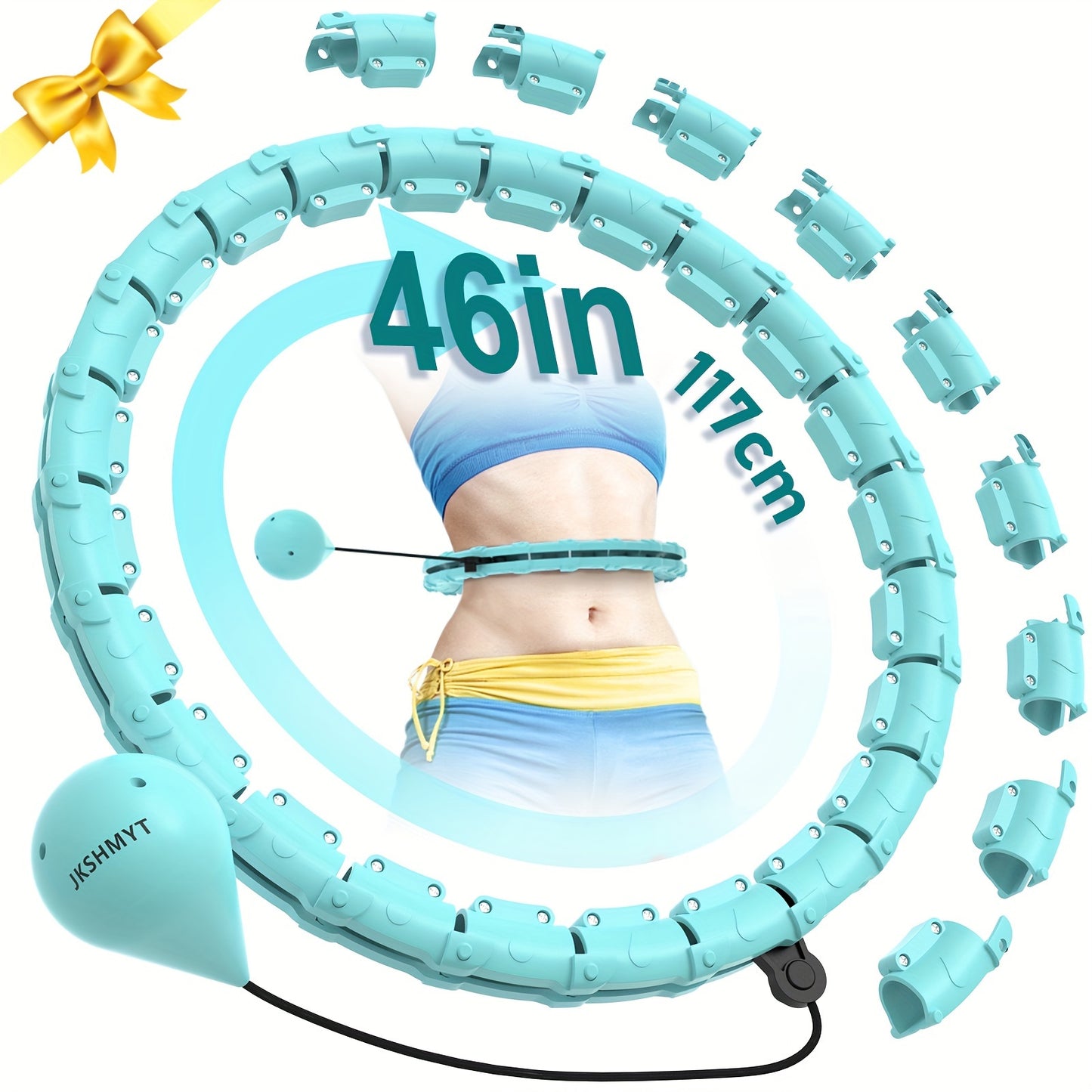 24-section detachable fitness hoop with solid ball, 47in/120cm outdoor Pilates exercise ring aids in thin waist and weight loss.