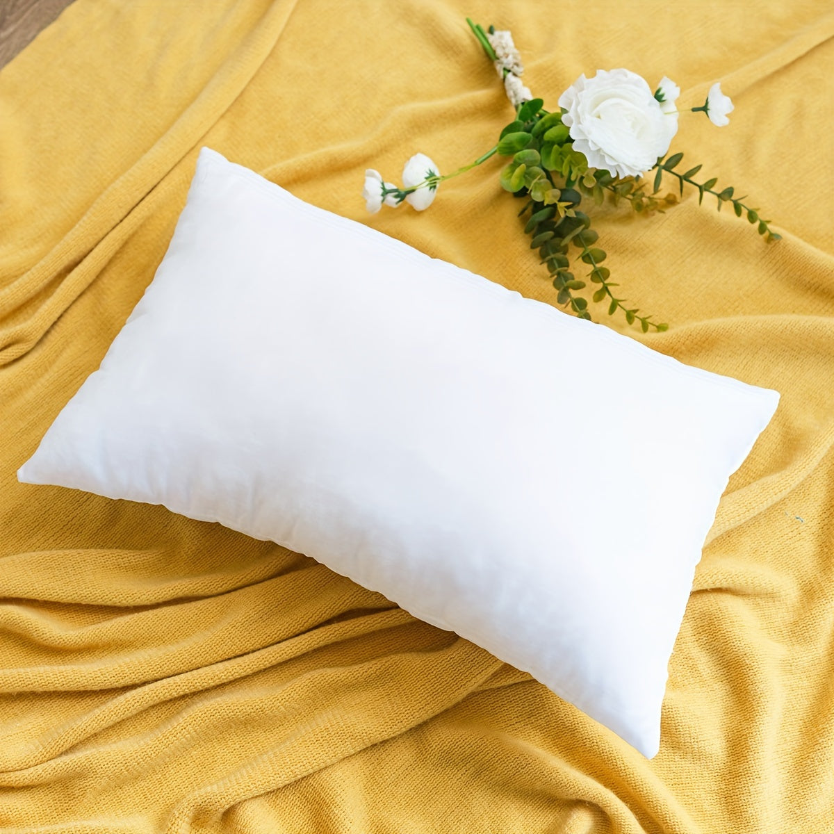 White polyester fabric square pillow core filled with soft and fluffy 3D polyester fiber, suitable for home decoration on beds, sofas, couches, and cars, perfect for Christmas decor.