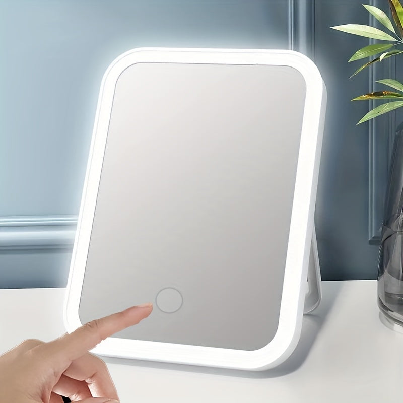 1pc LED Vanity Mirror with Touch Sensor, USB Rechargeable, 3 Light Modes, Portable Tabletop Makeup Mirror, Flower Theme, Plastic Frame, Unscented, Lithium Battery 500mAh, for Bedroom &