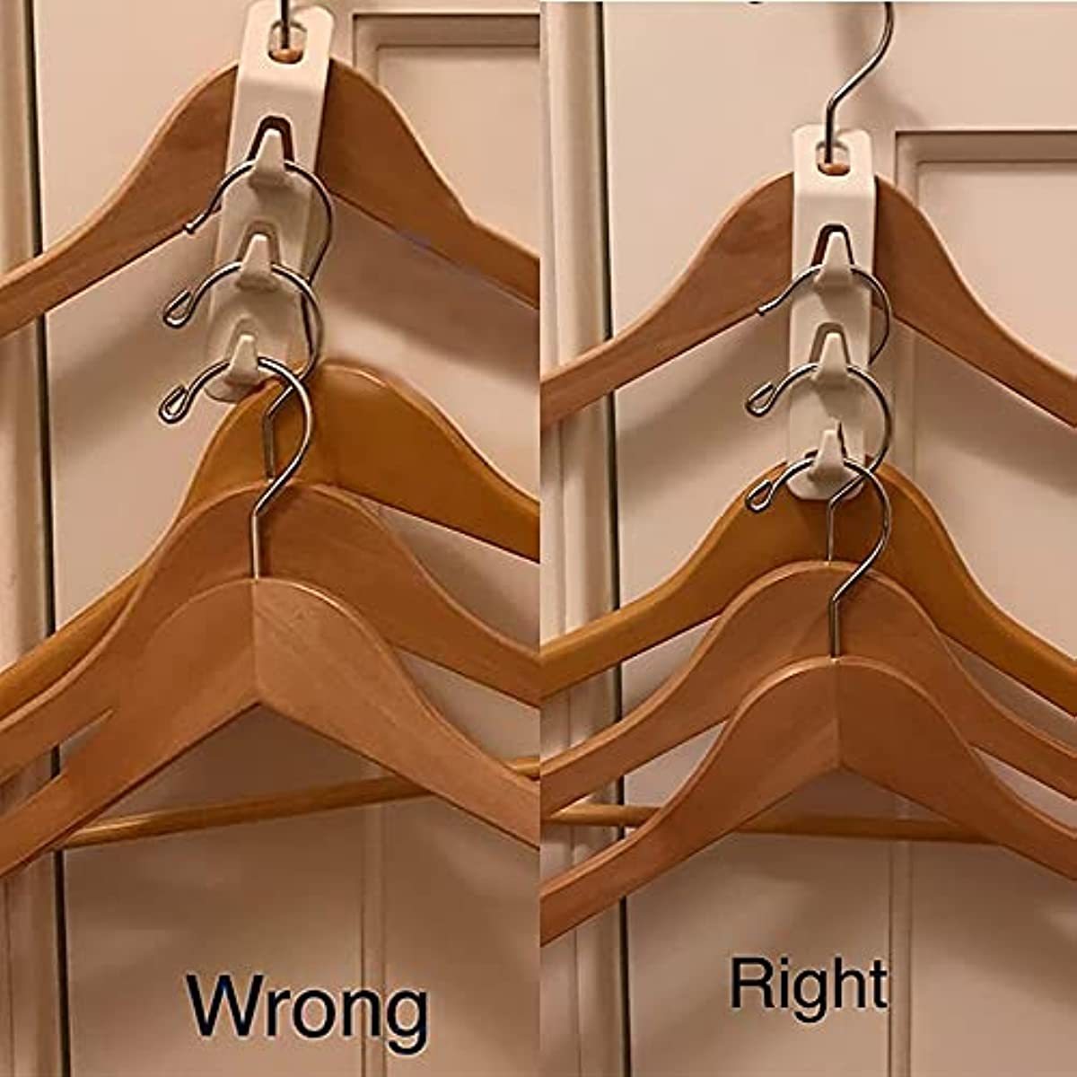 4-piece heavy-duty plastic hanger set with 3 hooks for efficient storage of clothes. Easy to install and a modern wardrobe essential. Great for shirts, jeans, scarves, and coats.