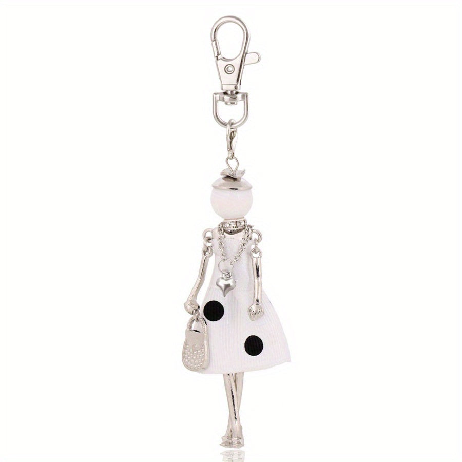 Cute Fashion Key Ring Purse Bag Backpack Car Pendant Charm Polka Dot Lady Model Keychain - Perfect Wedding Accessory and Women's Gift