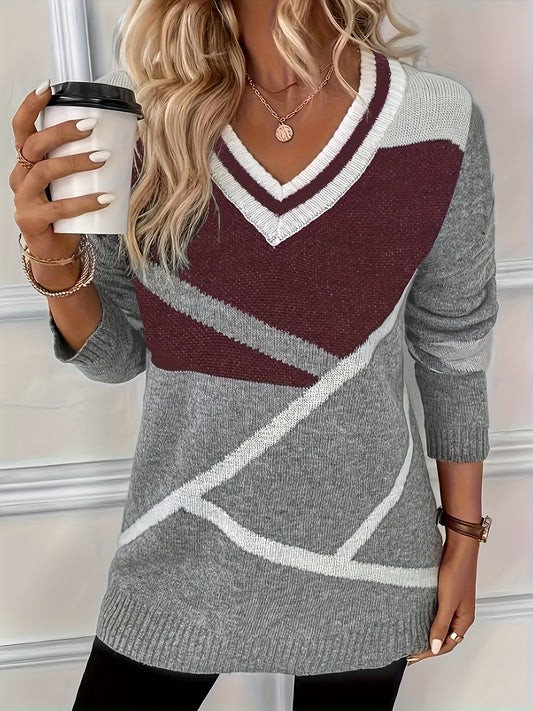 Stylish Striped V-Neck Pullover Sweater in Plus Sizes for Spring & Summer